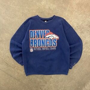 Vintage NFL Denver Broncos 90s Starter Spellout Crewneck Sweatshirt Size Large